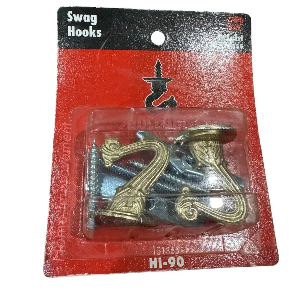 Vintage? Bulldog Hardware Brass Ornate Swag Ceiling Hooks Pair (2) Ornate NEW